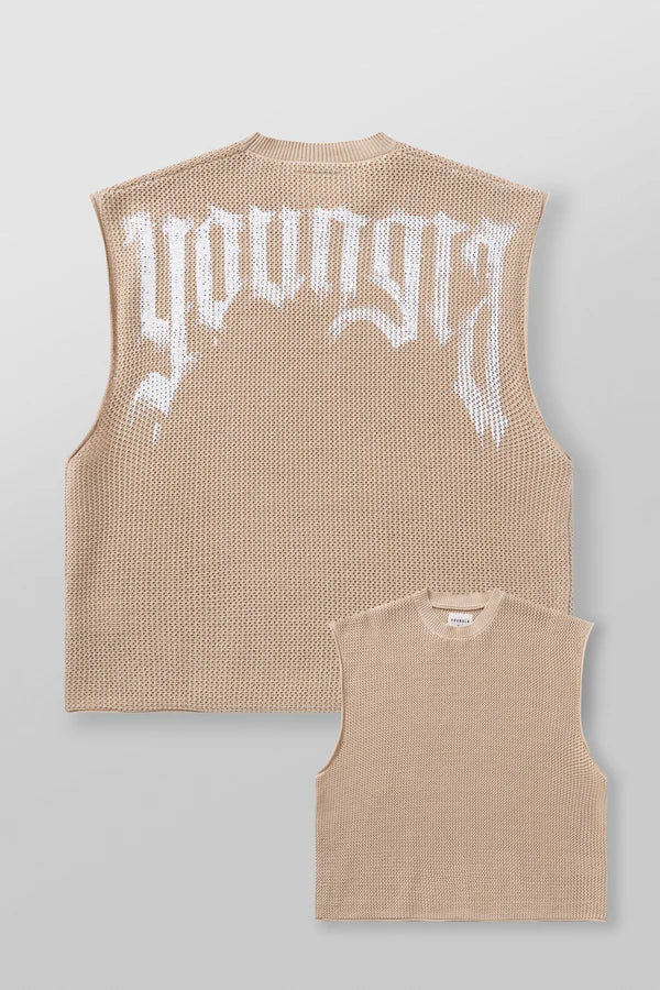 3012 - Drop Shoulder Knit Cut-Off | Beige Tan