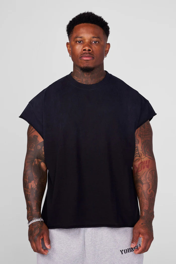 3056 - Drop Shoulder Cut-Offs | Black Wash