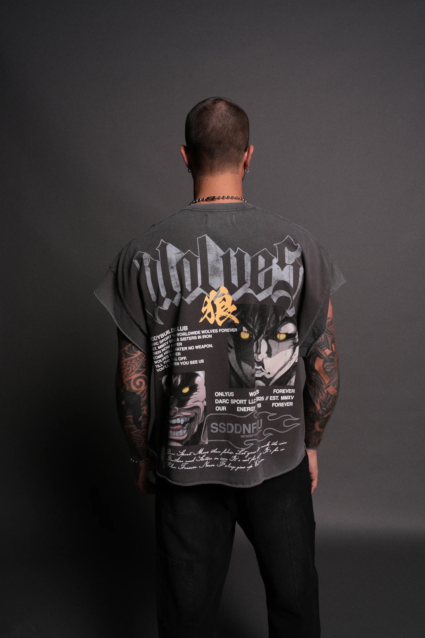 DS - Hanma Legacy Grunge Cut-Off Tee in Wolf Gray