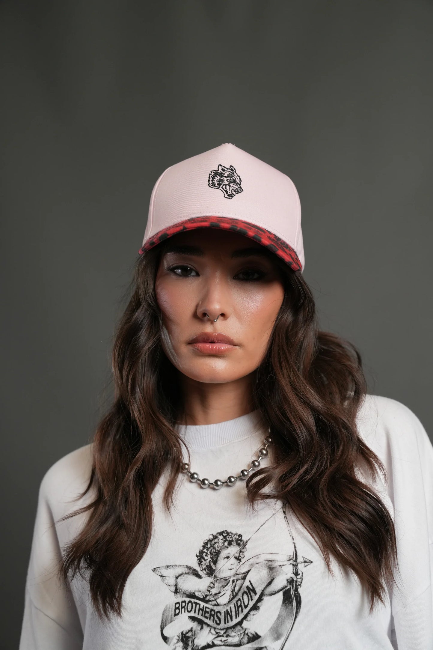 Wolf Head 5 Panel Hat in Cloud Pink/Red Leopard