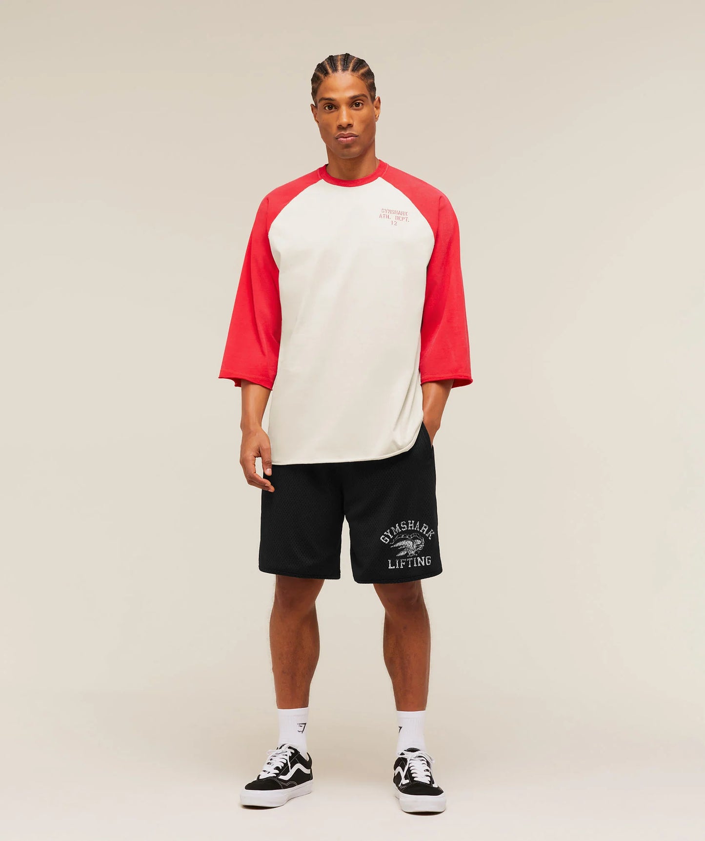 Retro Collegiate 3/4 Sleeve T-Shirt | Tinted White/Athletic Red