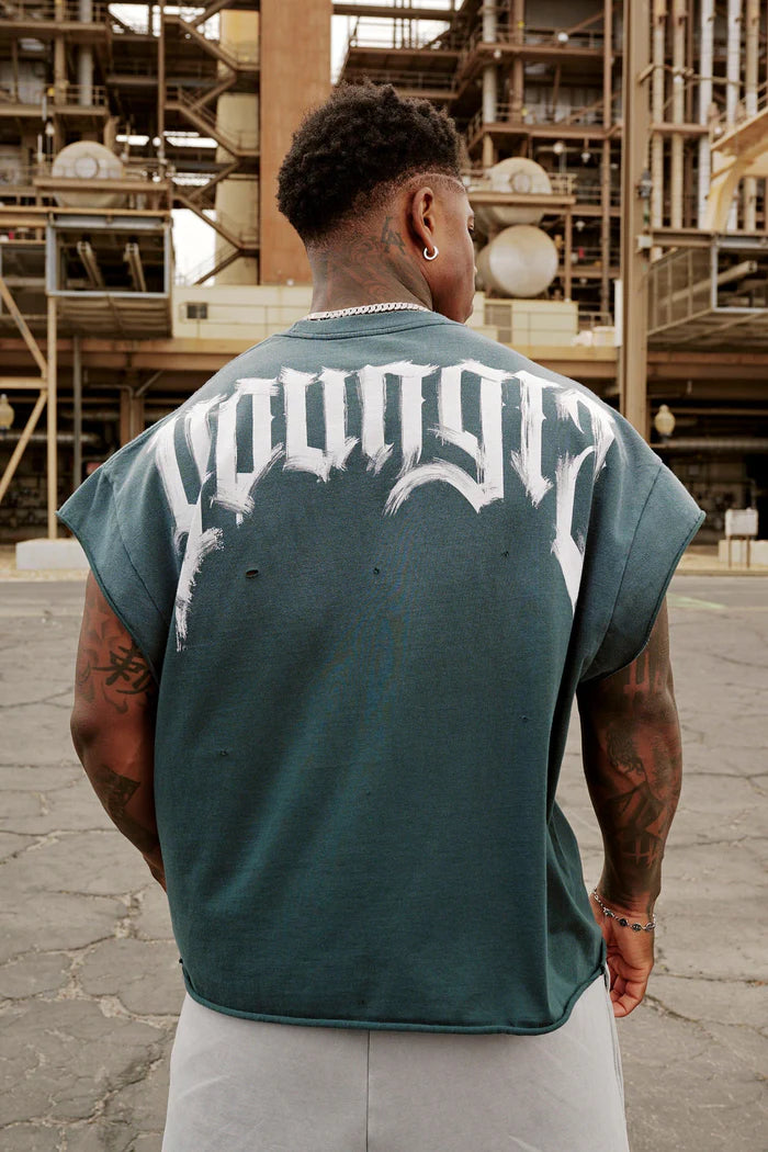 3056 - Drop Shoulder Cut-Offs | Teal Wash