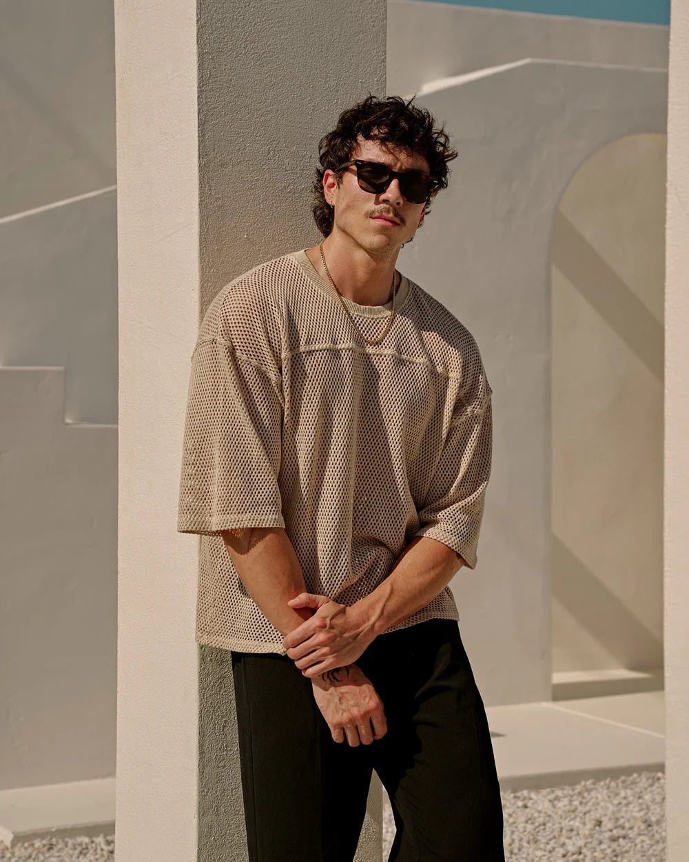 4022 - Cotton Mesh Tees | Beige