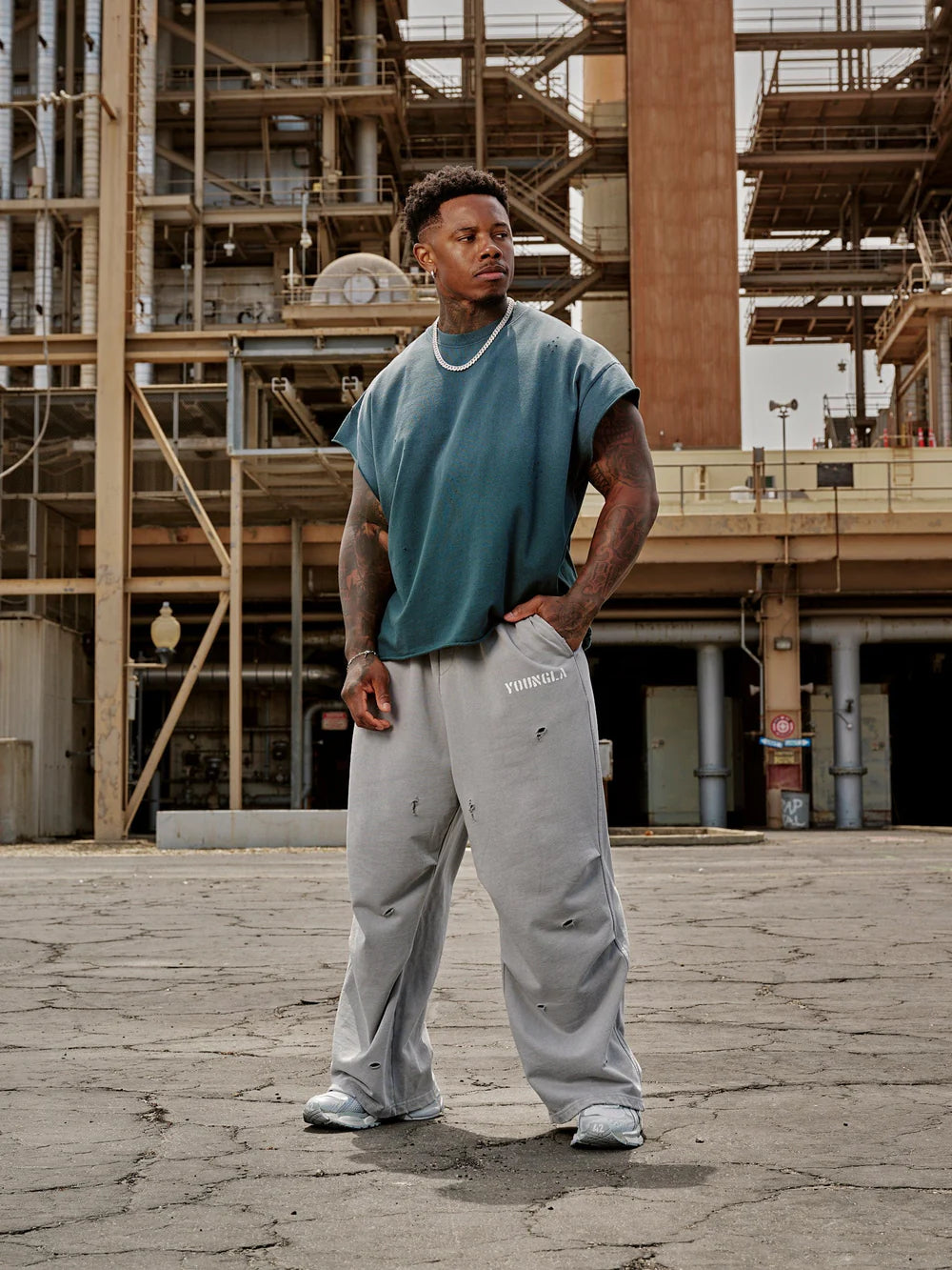 3056 - Drop Shoulder Cut-Offs | Teal Wash