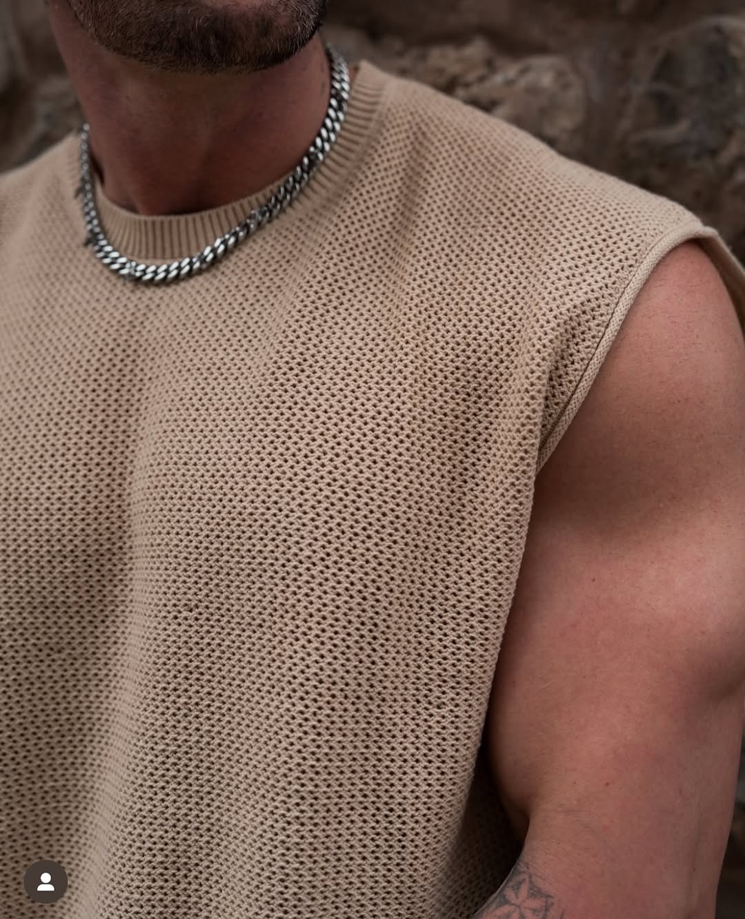 3012 - Drop Shoulder Knit Cut-Off | Beige Tan