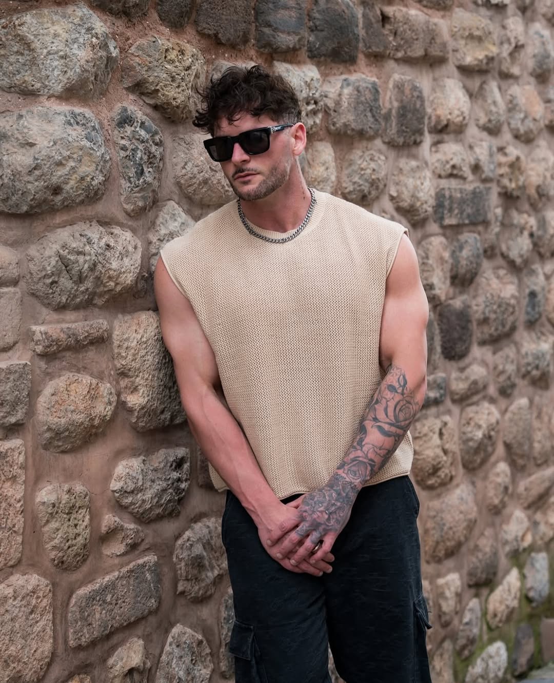 3012 - Drop Shoulder Knit Cut-Off | Beige Tan