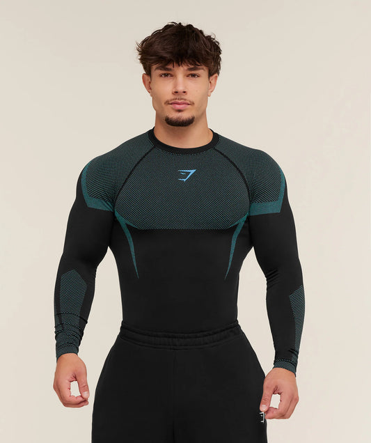 Onyx 5.0 Seamless Long Sleeve T-Shirt | Black/Brand Blue