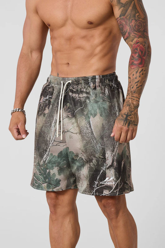 1035 - Baggy Basketball Shorts - Beige Tree Camo