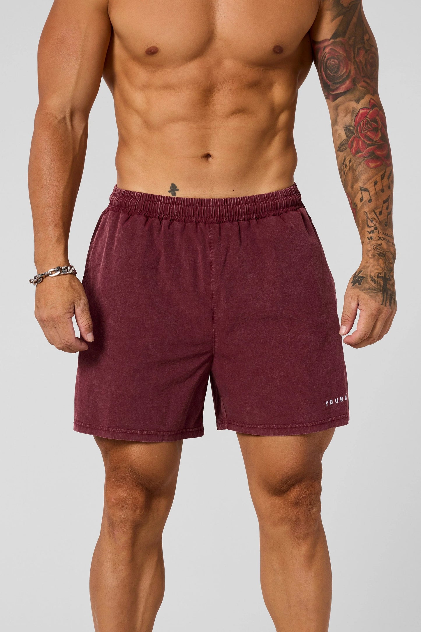 1043 - Washed Fitness Shorts | Burgundy Wash