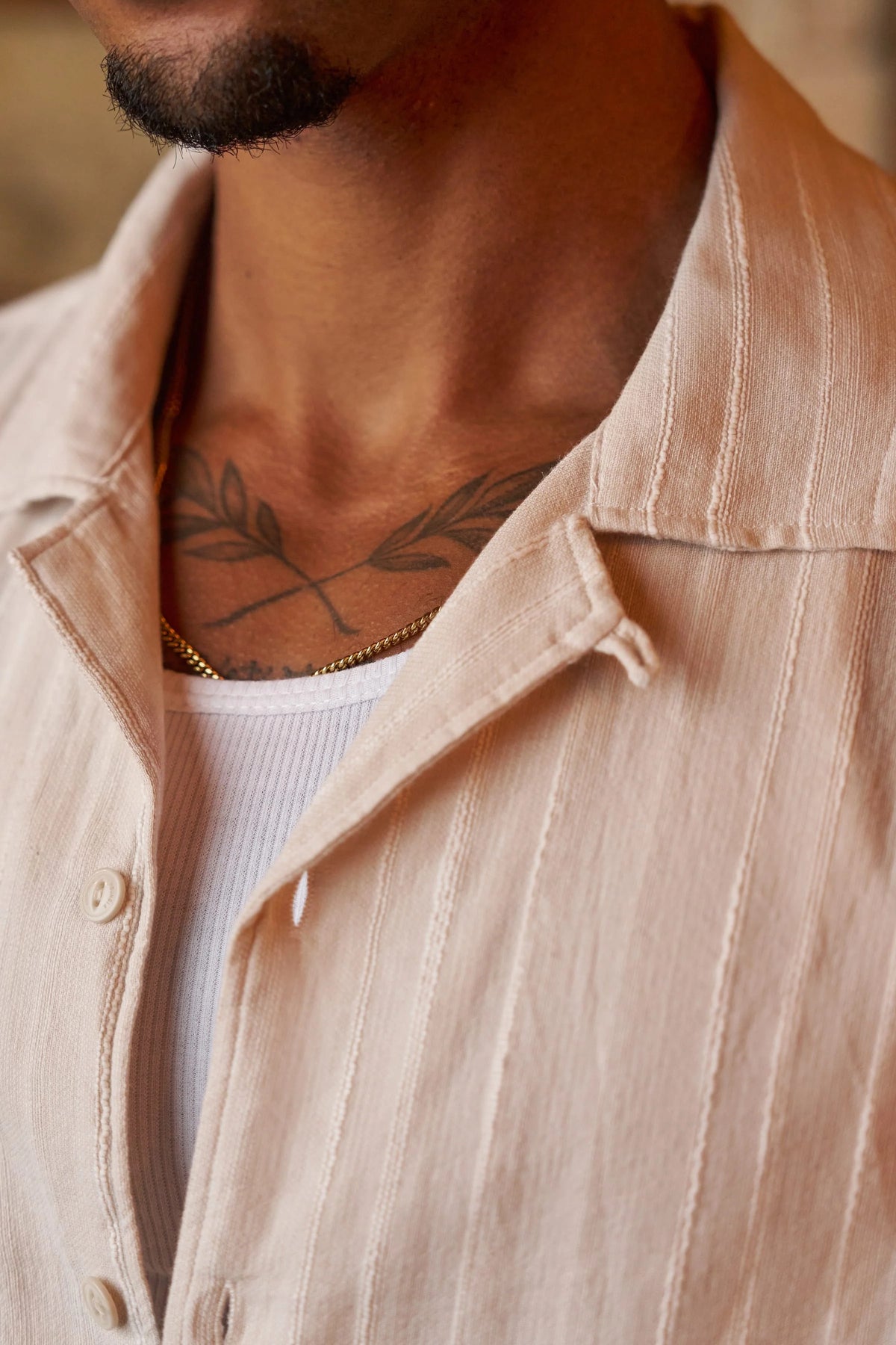 PRE-ORDEN: 8024 - Soho Stripe Shirts | Tan/White