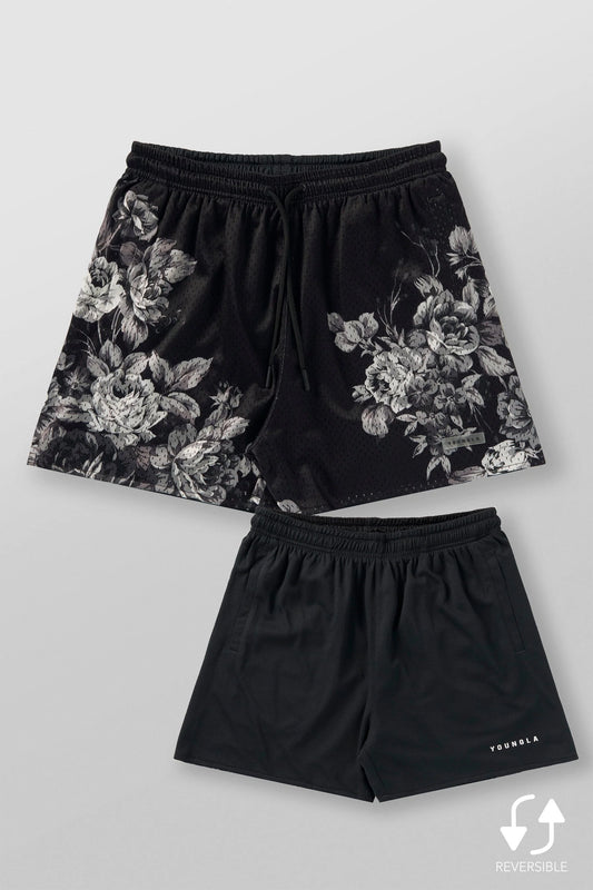 1111 - Skulls & Roses Reversible Shorts | Muted Flowers