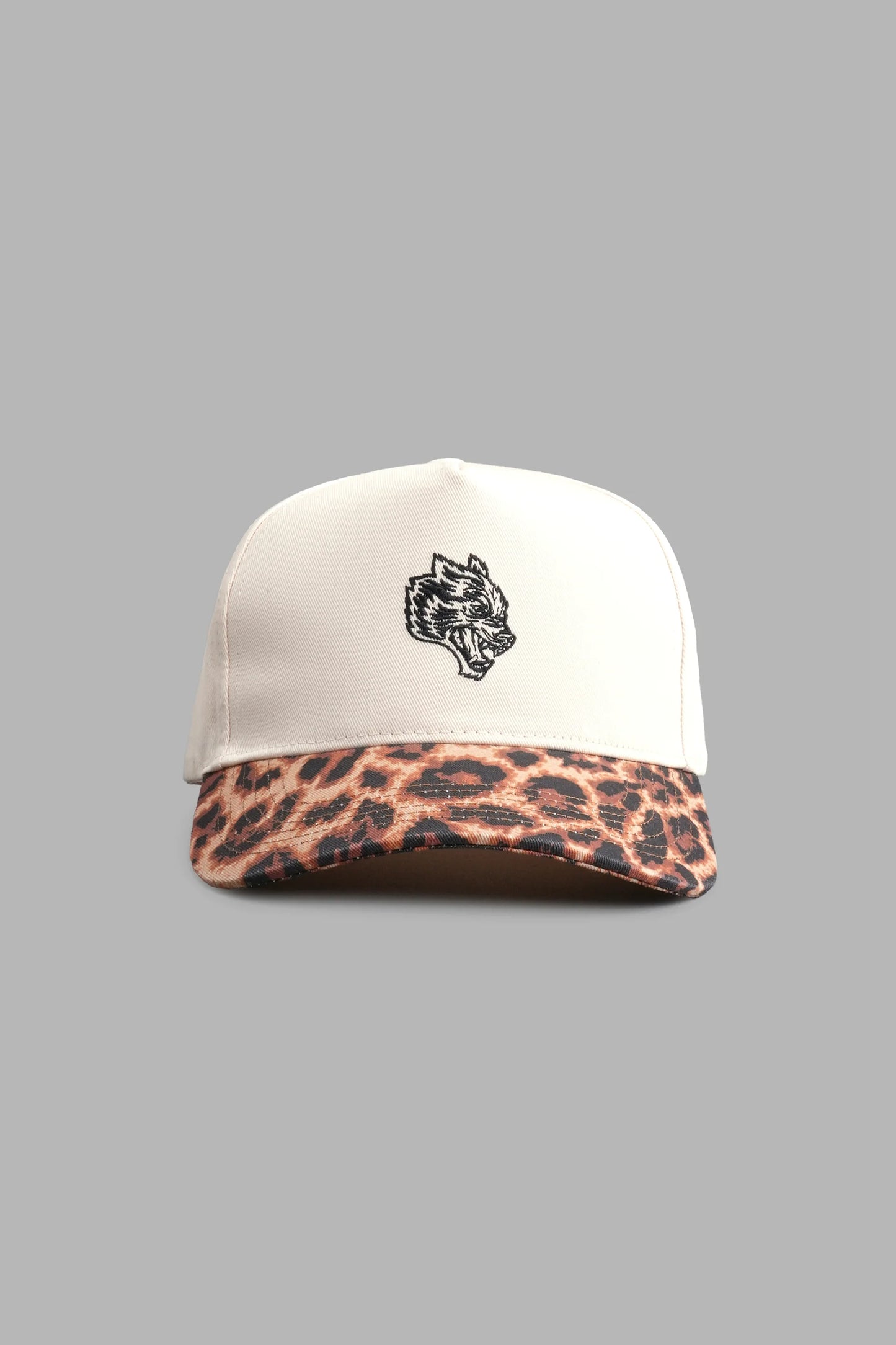 Wolf Head 5 Panel Hat in Cream/Clay Leopard