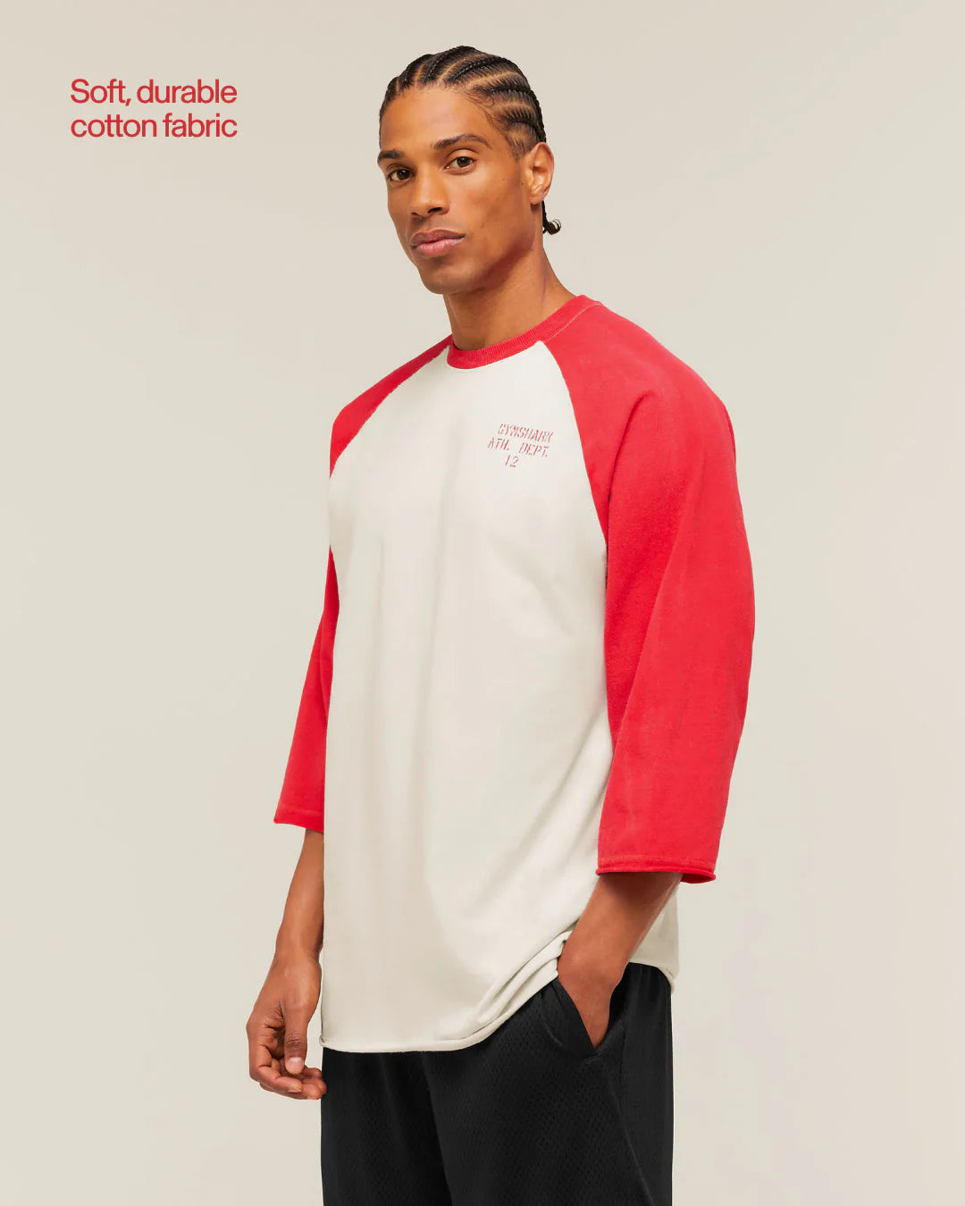 Retro Collegiate 3/4 Sleeve T-Shirt | Tinted White/Athletic Red