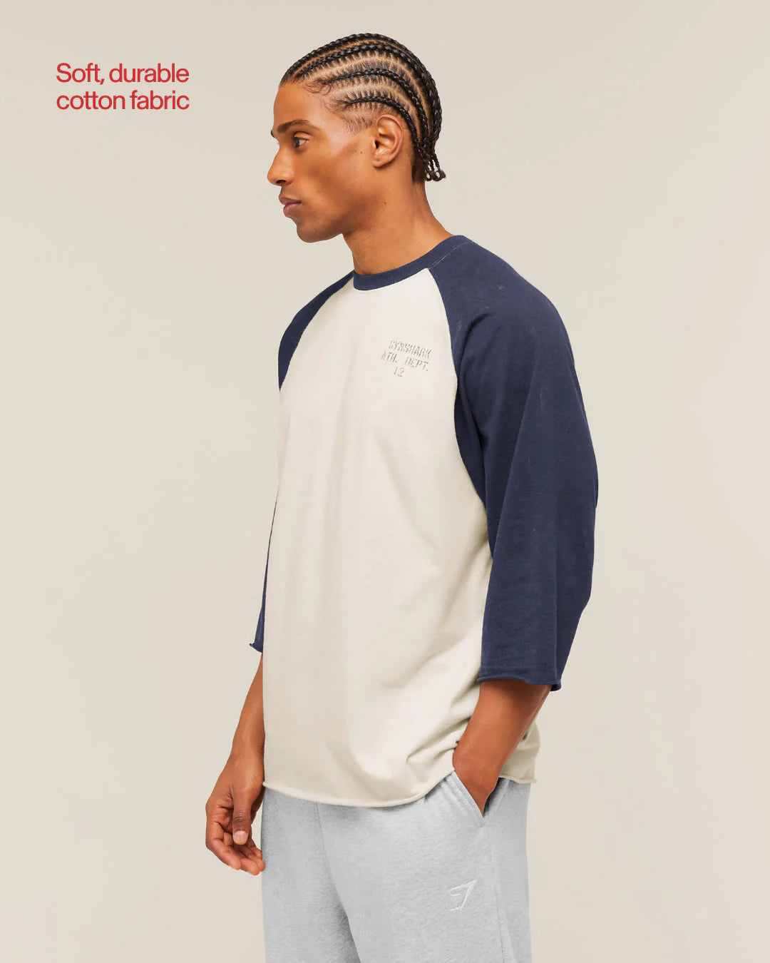 Retro Collegiate 3/4 Sleeve T-Shirt | Tinted White/Heavy Blue