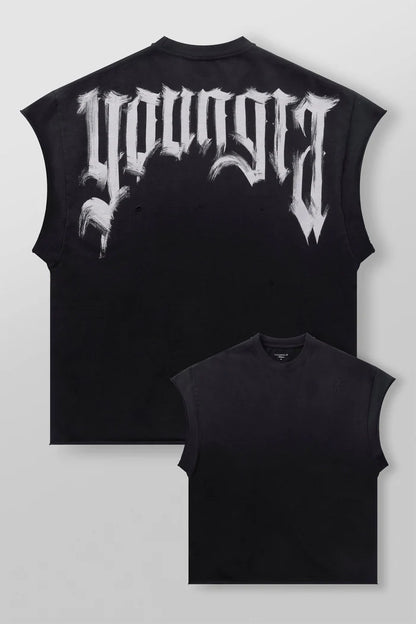 3056 - Drop Shoulder Cut-Offs | Black Wash