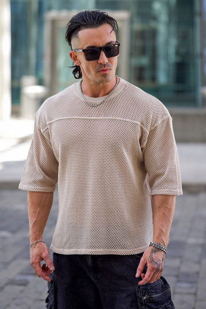 4022 - Cotton Mesh Tees | Beige