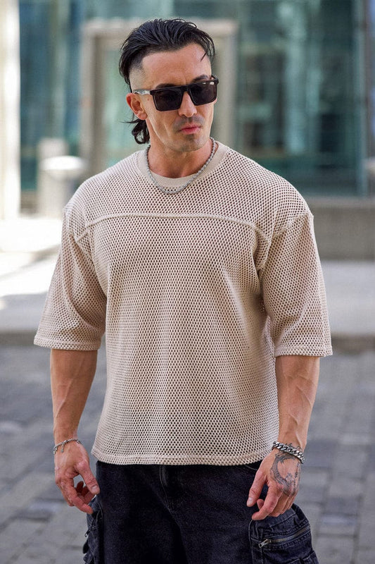 4022 - Cotton Mesh Tees | Beige