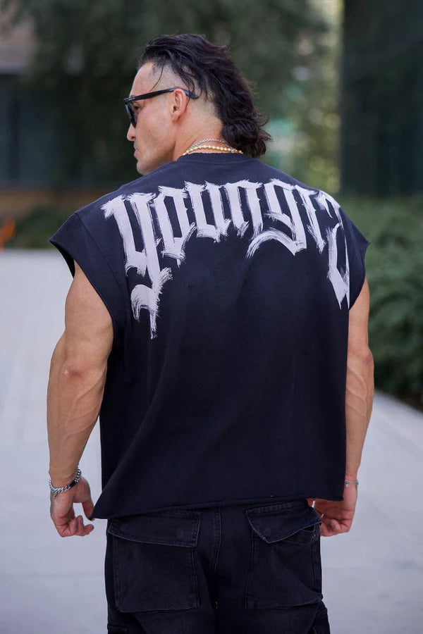 3056 - Drop Shoulder Cut-Offs | Black Wash