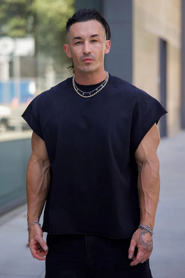 3056 - Drop Shoulder Cut-Offs | Black Wash