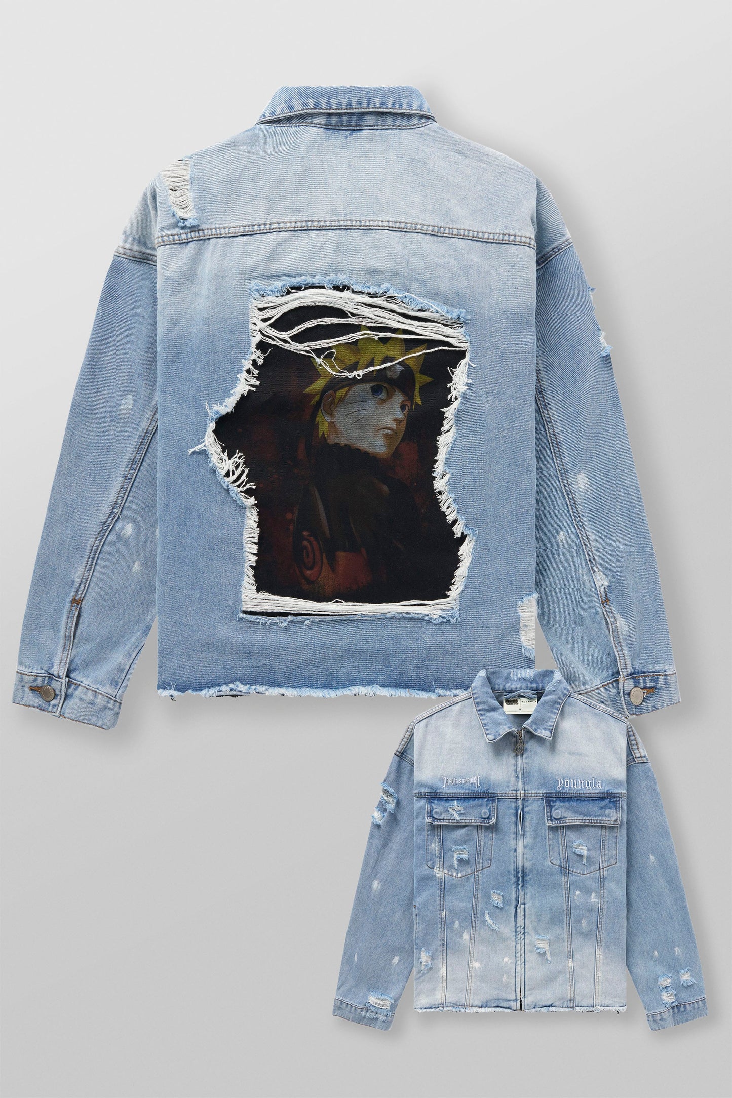 PRE-ORDEN: 5133 - Naruto Distressed Denim Jackets | Jinchuriki