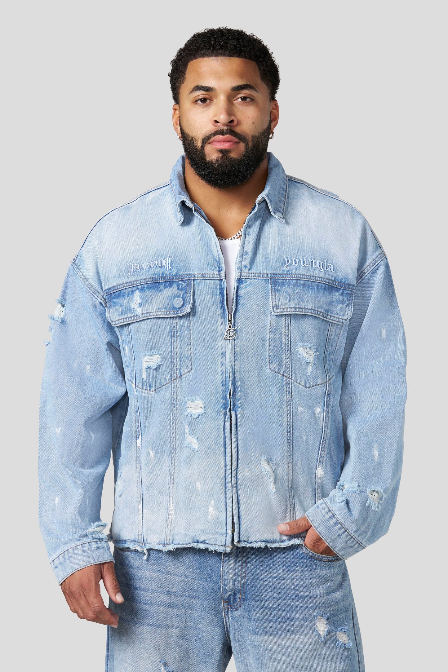 PRE-ORDEN: 5133 - Naruto Distressed Denim Jackets | Jinchuriki