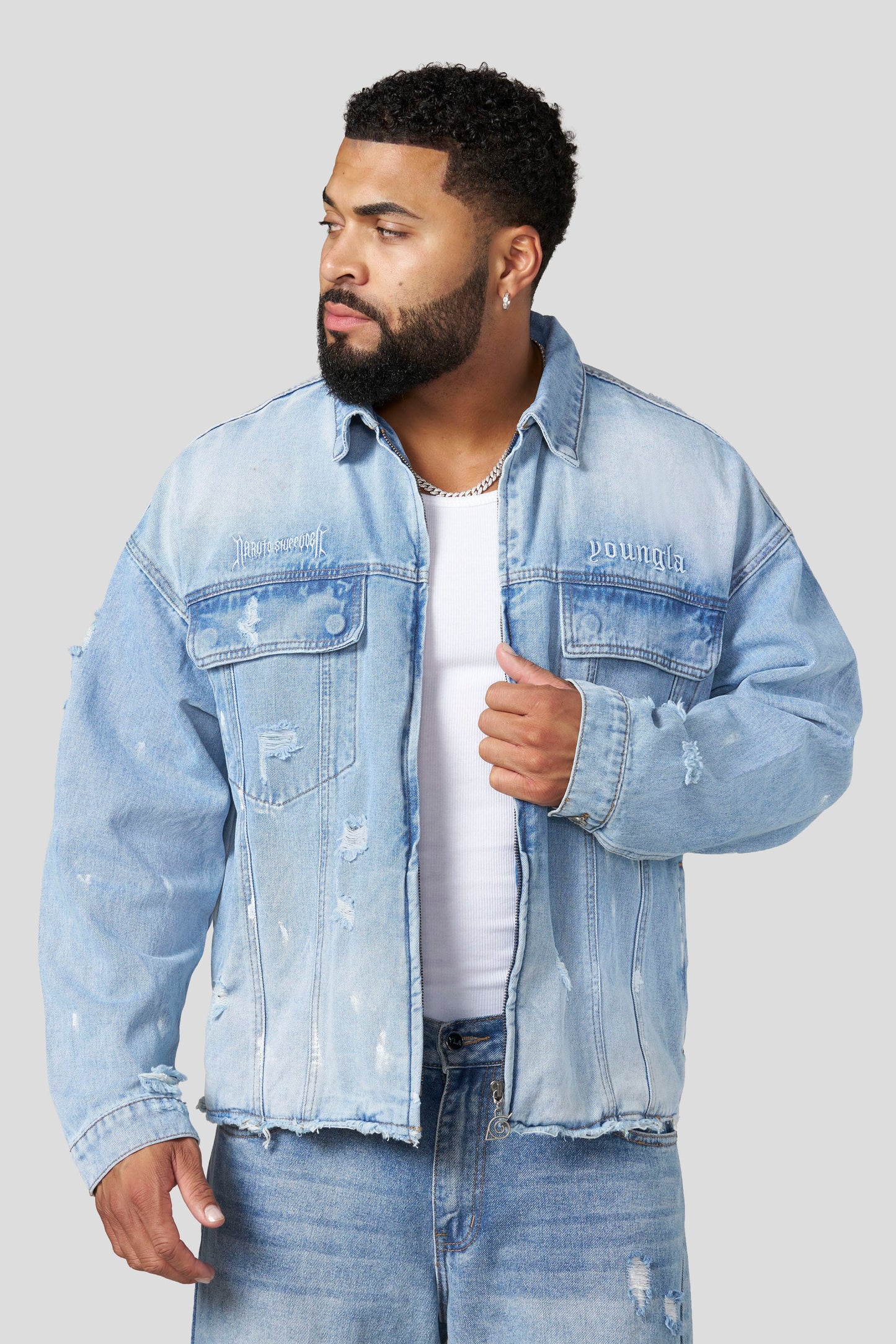 PRE-ORDEN: 5133 - Naruto Distressed Denim Jackets | Jinchuriki
