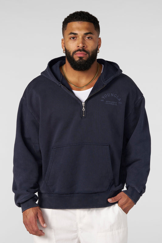 5169 - Old Money Quarter-Zip Hoodies | Navy Wash