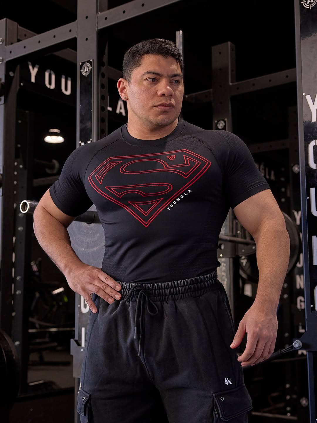 4117 - Superman Compression Tees | Black/Red