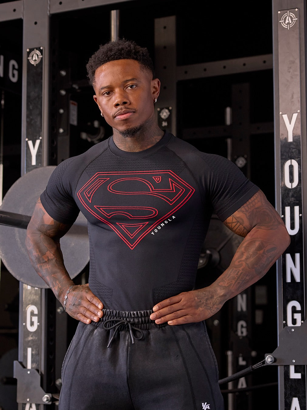 4117 - Superman Compression Tees | Black/Red