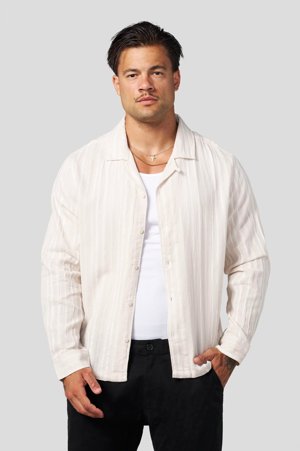 PRE-ORDEN: 8024 - Soho Stripe Shirts | Tan/White