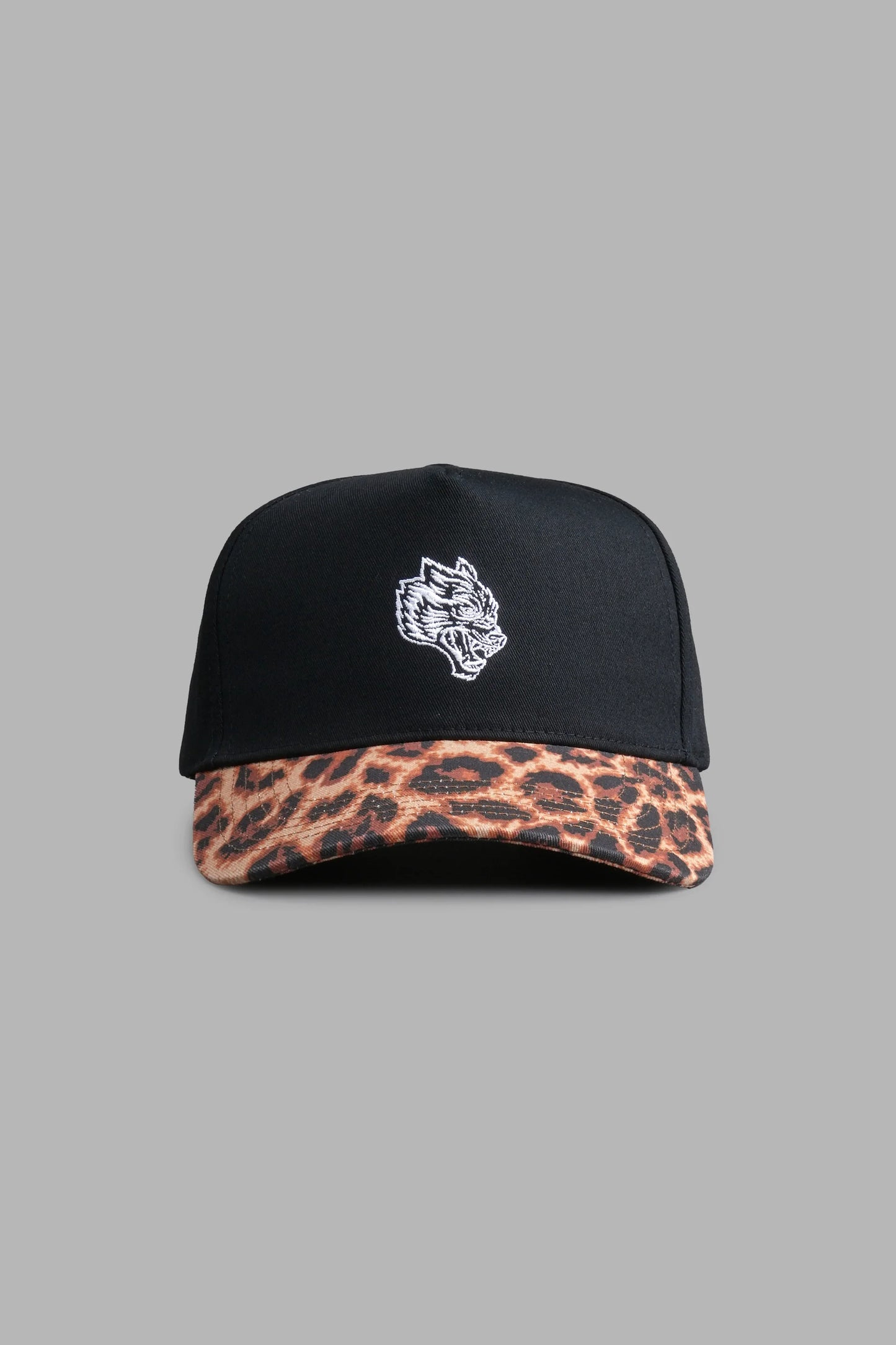 Wolf Head 5 Panel Hat in Black/Clay Leopard