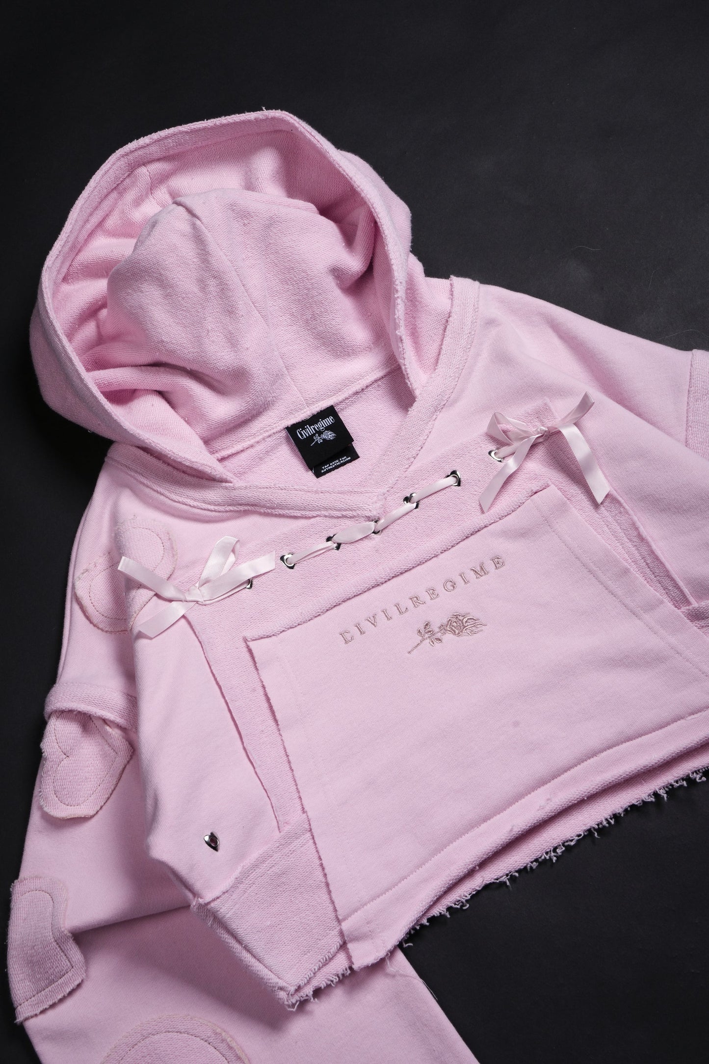 XOXO Pookie Concrete Bloom Cropped Hoodie in Baby Pink