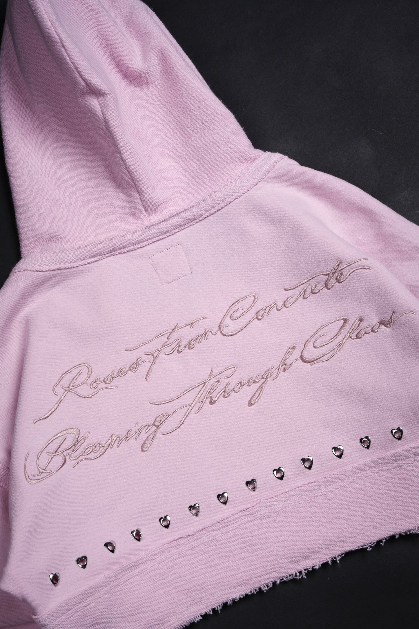 XOXO Pookie Concrete Bloom Cropped Hoodie in Baby Pink