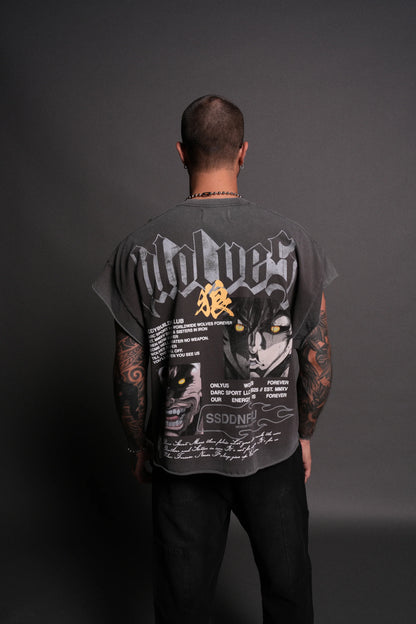 DS - Hanma Legacy Grunge Cut-Off Tee in Wolf Gray