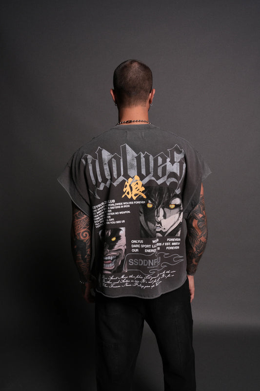 DS - Hanma Legacy Grunge Cut-Off Tee in Wolf Gray