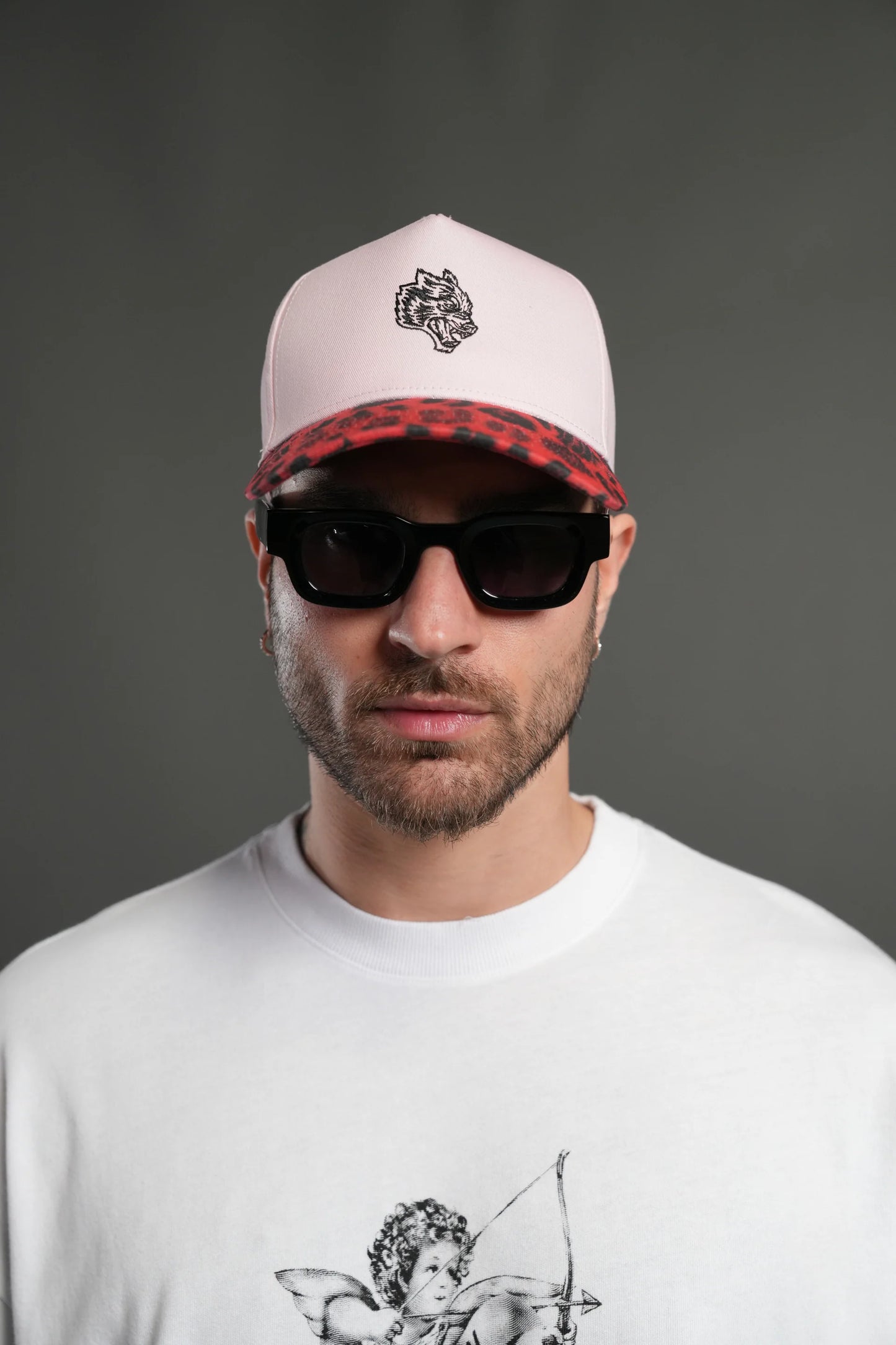Wolf Head 5 Panel Hat in Cloud Pink/Red Leopard