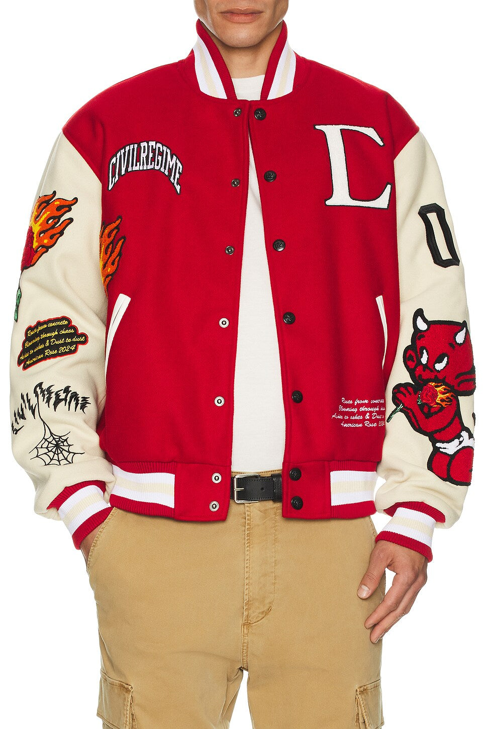 Flames V2 Varsity Jacket in Butter/Red
