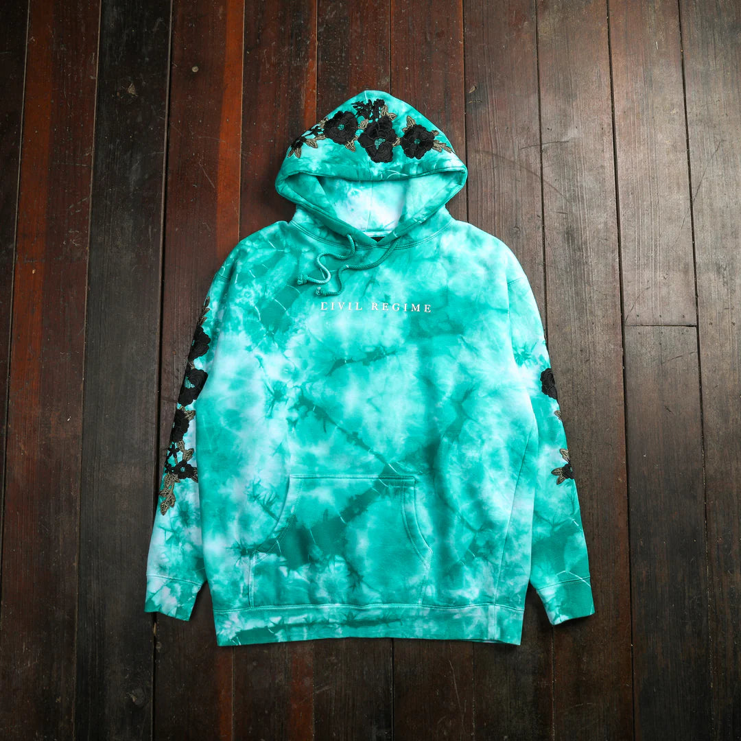 Roses Hoodie in Aqua Wash