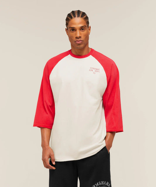 Retro Collegiate 3/4 Sleeve T-Shirt | Tinted White/Athletic Red
