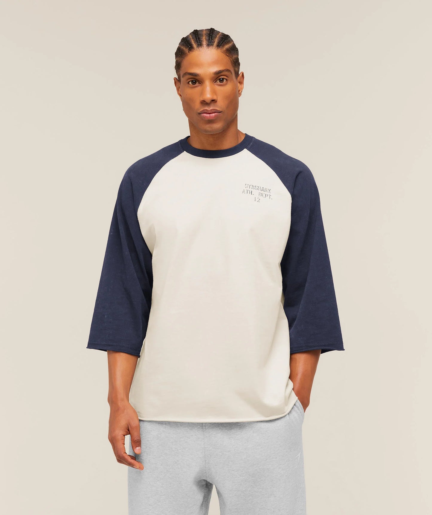 Retro Collegiate 3/4 Sleeve T-Shirt | Tinted White/Heavy Blue