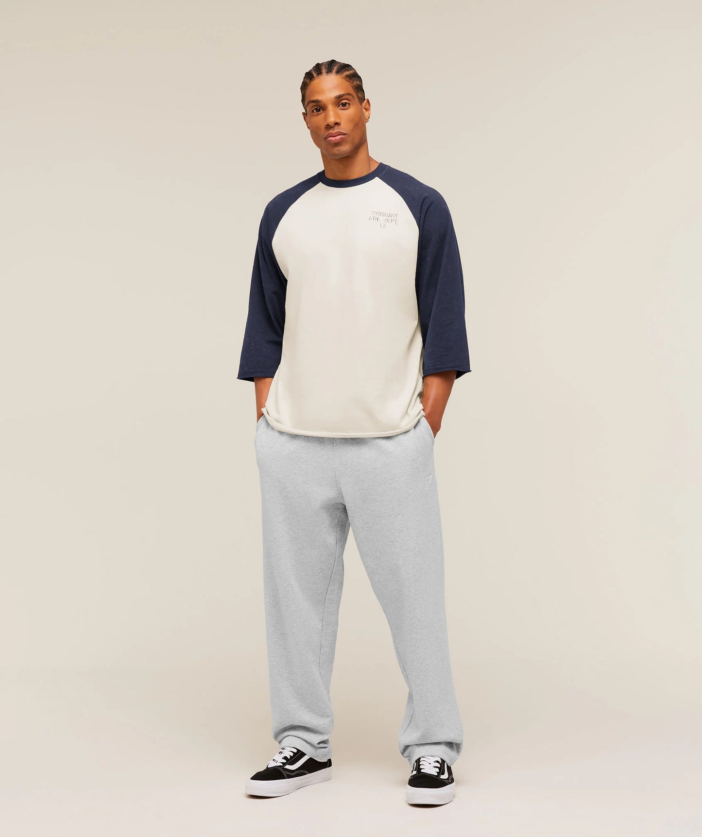 Retro Collegiate 3/4 Sleeve T-Shirt | Tinted White/Heavy Blue
