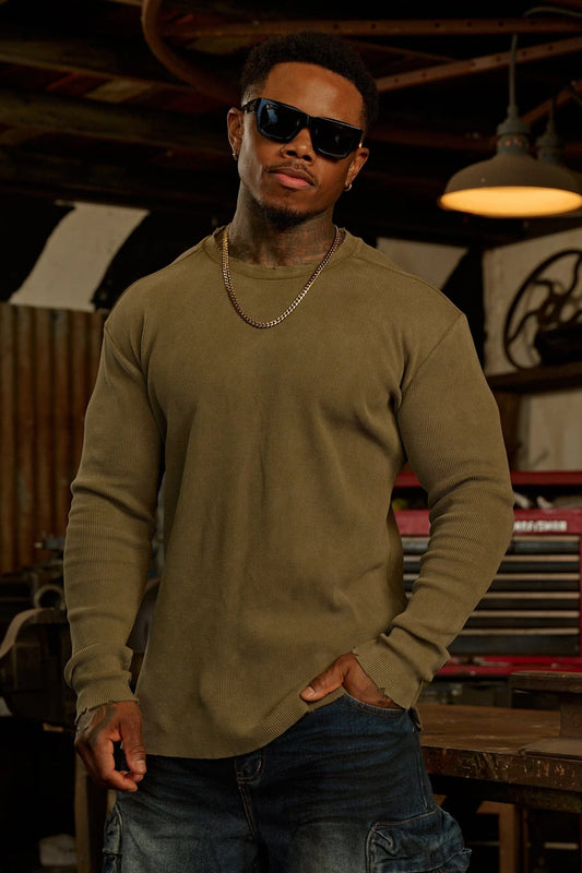 8094 - Tailored Waffle Longsleeves | Olive Wash