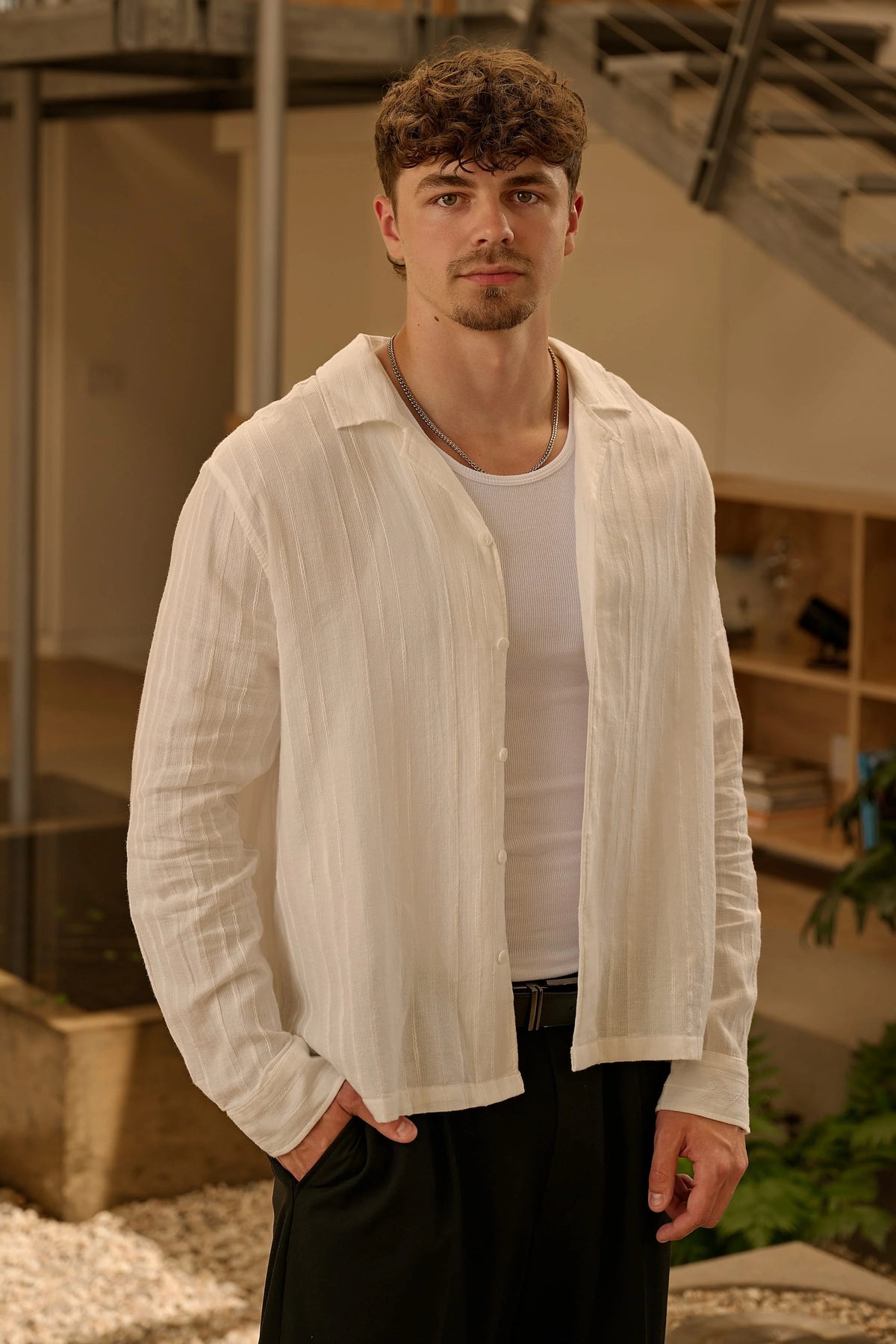 PRE-ORDEN: 8024 - Soho Stripe Shirts | Tan/White