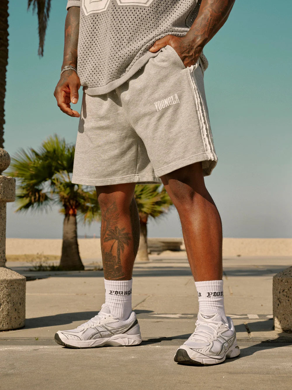 1058 - Vintage Striped Sweat Shorts | Heather Grey