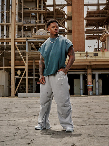3056 - Drop Shoulder Cut-Offs | Teal Wash