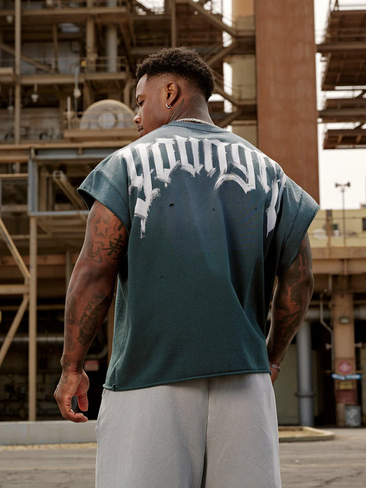 3056 - Drop Shoulder Cut-Offs | Teal Wash