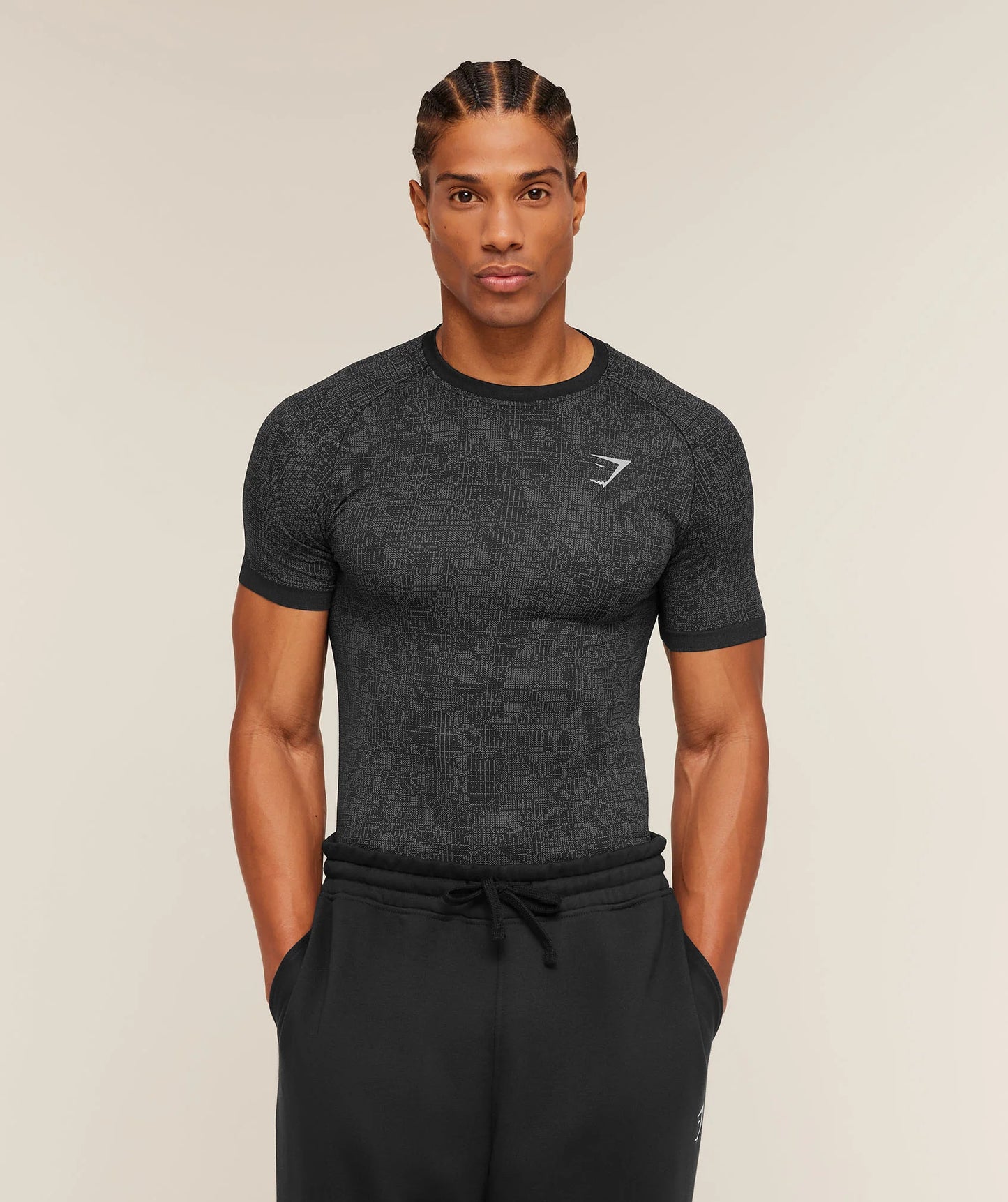 Geo Seamless Grid T-Shirt | Black/Smokey Grey